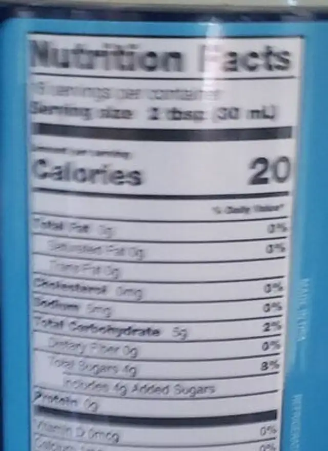 Blue raspberry snow cone syrup nutrition facts table
