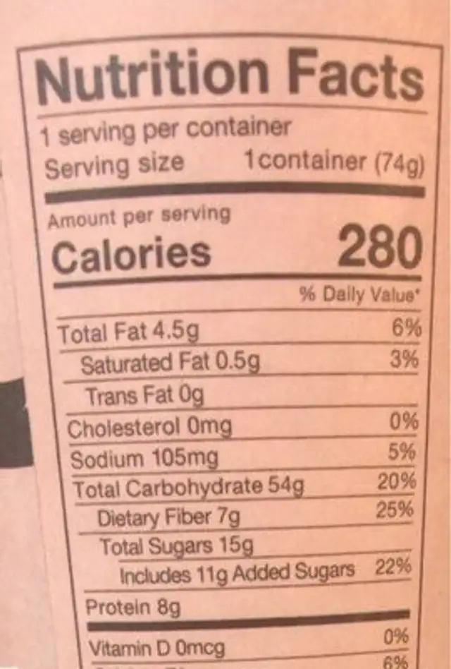 Cherry Chia On-The-Go Oats nutrition facts table