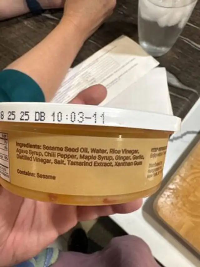 Sesame Ginger ingredients label