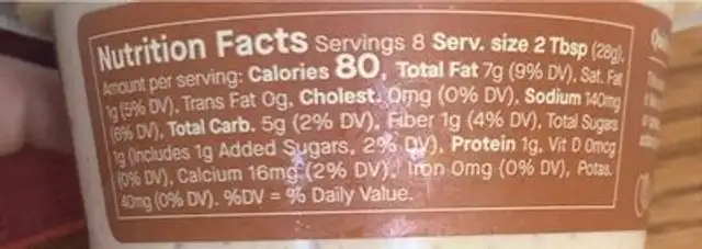 French onion nutrition facts table