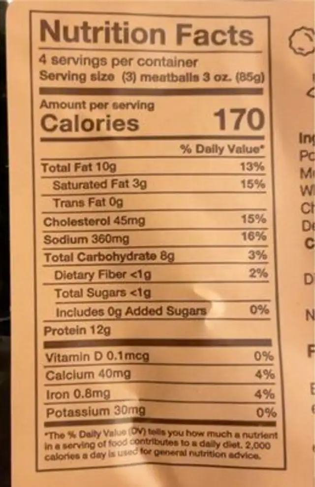 Seasoned turkey meatballs nutrition facts table