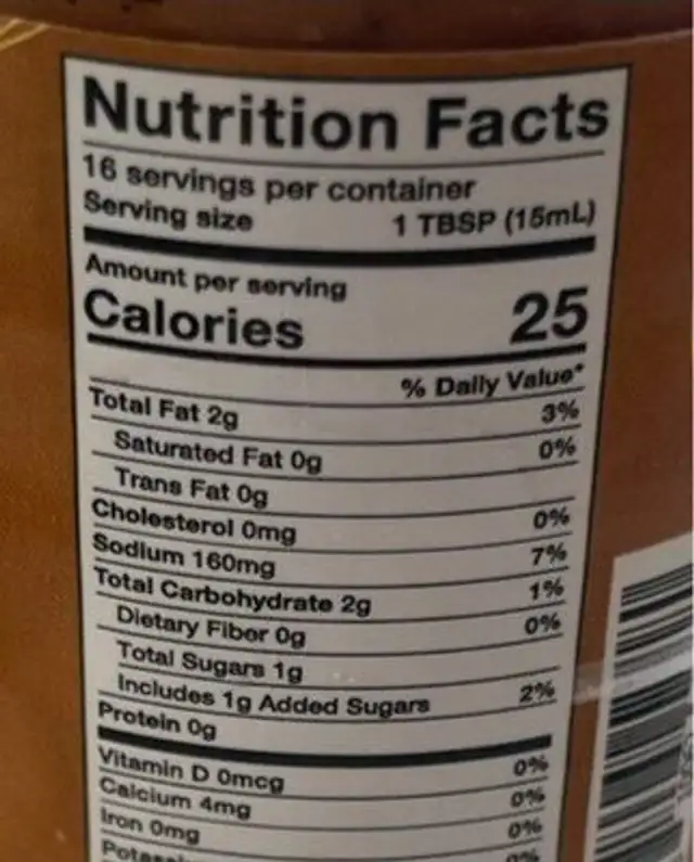 Smoky Sweet Hickory Sauce nutrition facts table