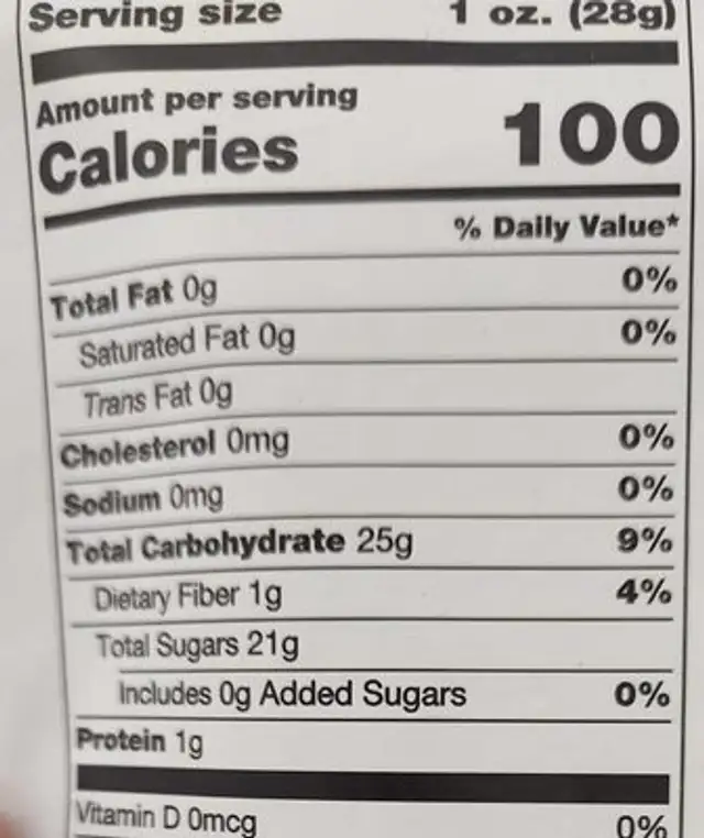 Freeze dried pineapple nutrition facts table