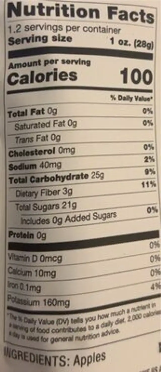 WHAT’S APPLE’N nutrition facts table