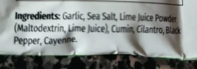 Zesty lime chicken bowl ingredients label