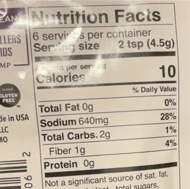 Blackened Chicken Bowl Seasoning nutrition facts table