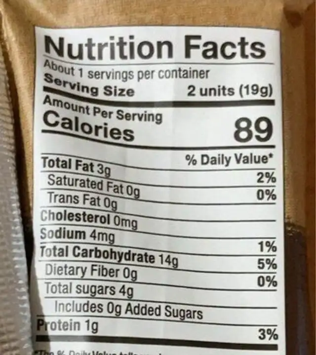 Rice Cake nutrition facts table