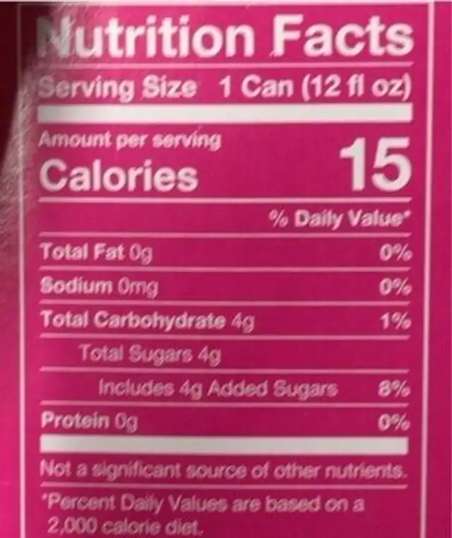 Strawberry Lemon Prebiotic Soda nutrition facts table