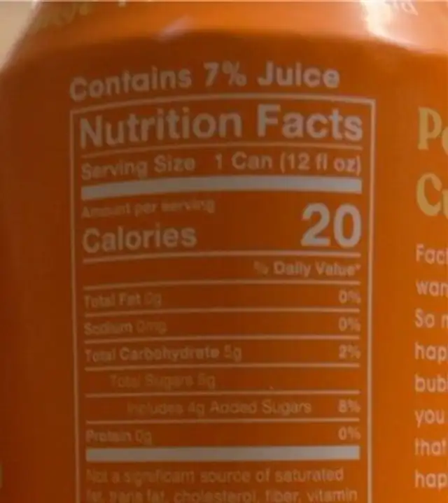 Orange prebiotic soda nutrition facts table