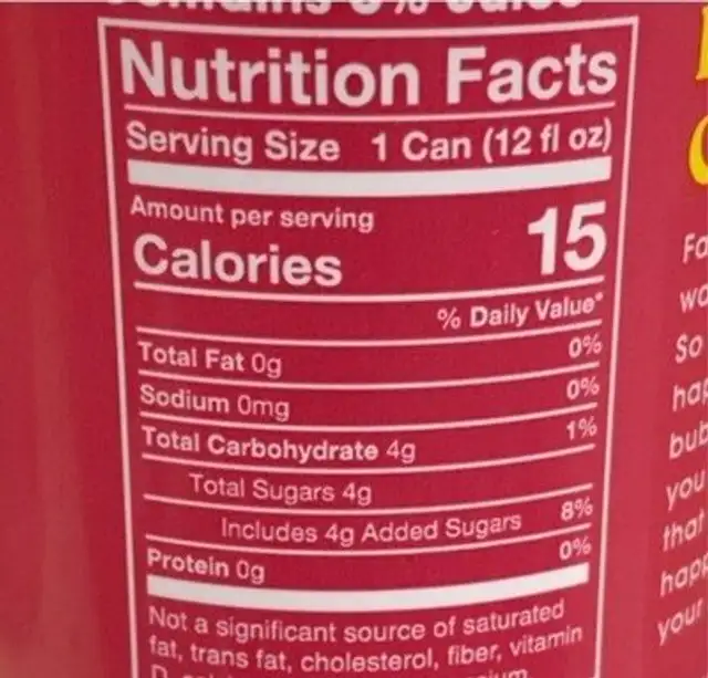 Strawberry lemon Prebiotic Soda nutrition facts table