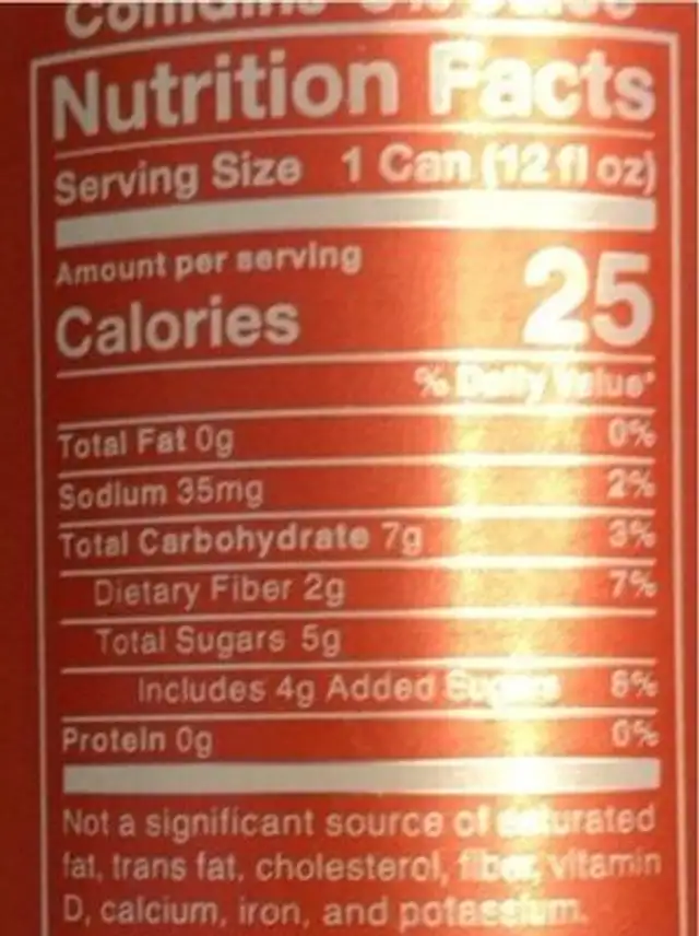 Classic cola nutrition facts table