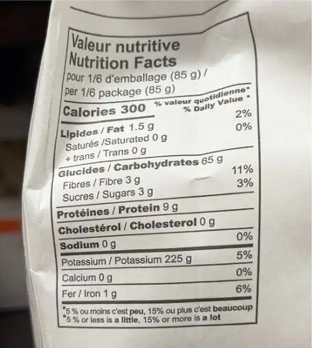 Penne rigate nutrition facts table