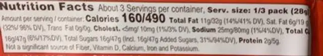 Cookies chocolate nutrition facts table