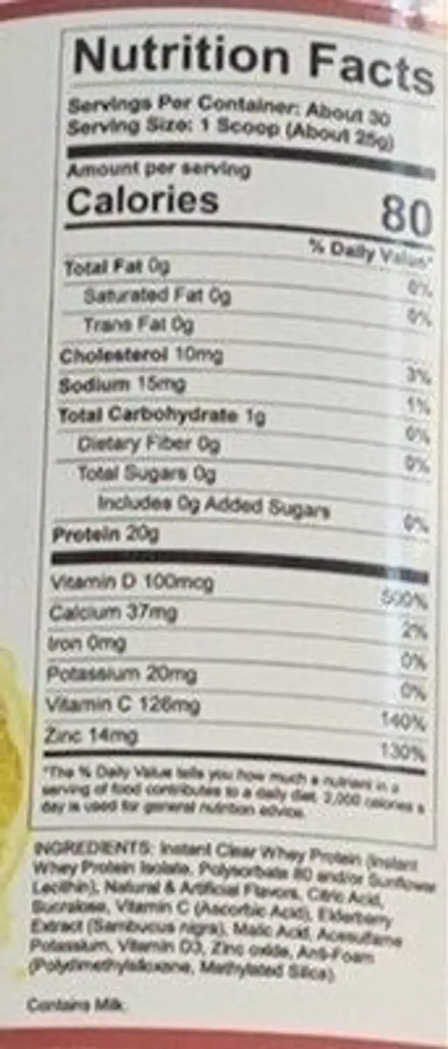Clearly Superior nutrition facts table