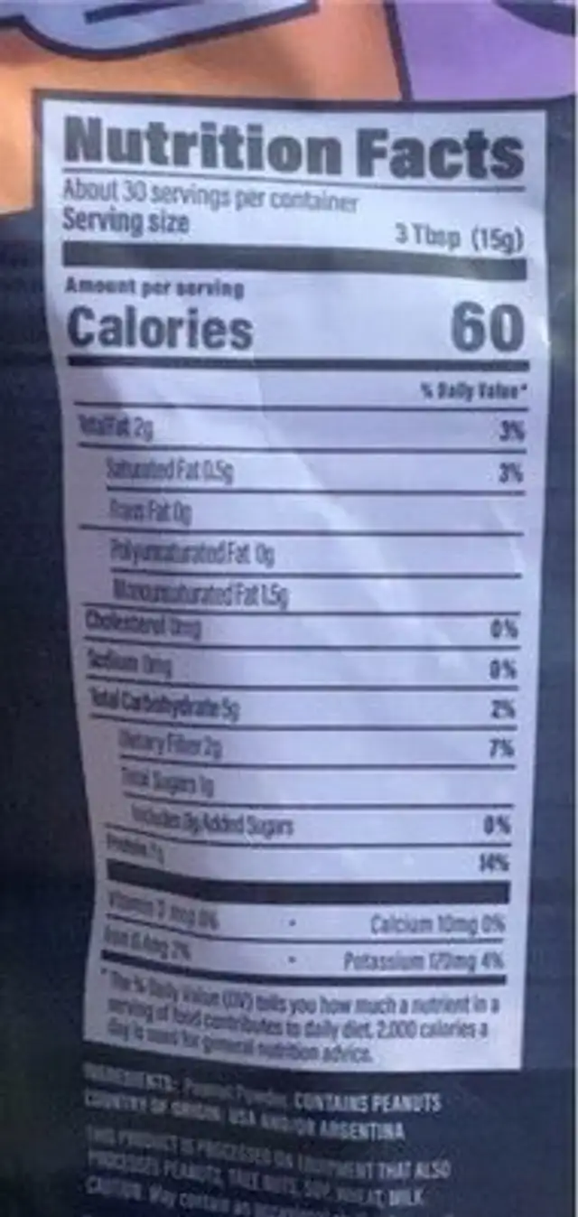 peanut powder nutrition facts table