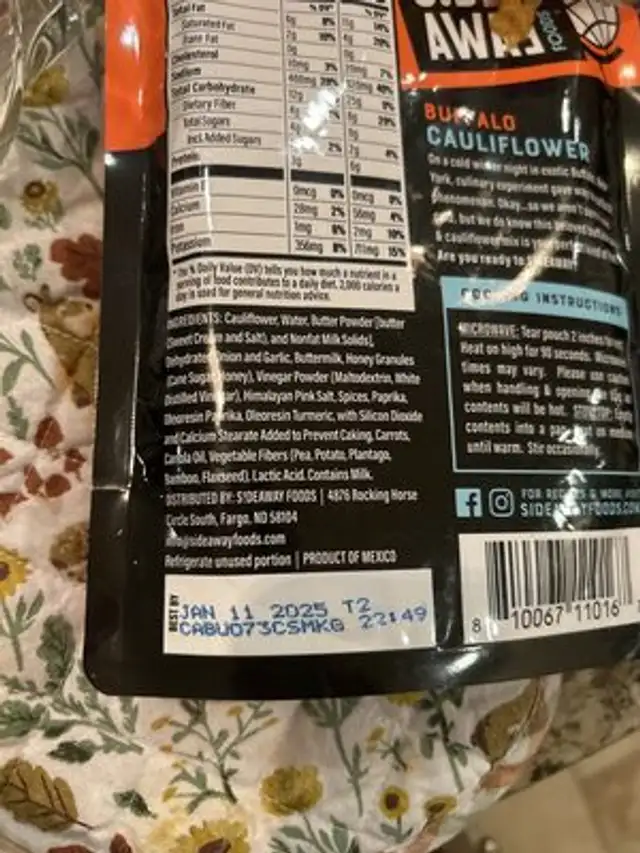 Buffalo cauliflower ingredients label