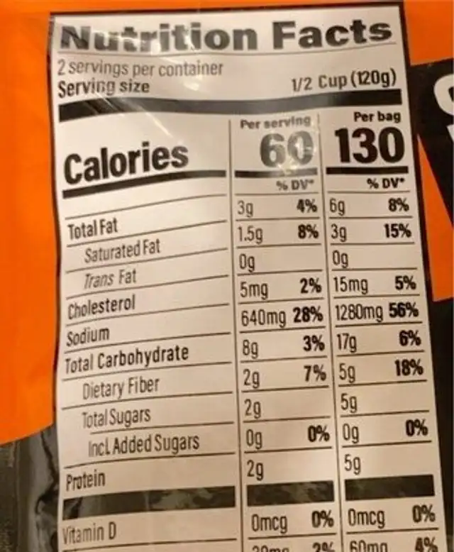 Buffalo cauliflower nutrition facts table