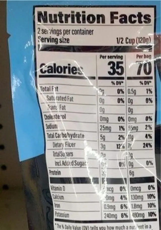 Riced brocoli nutrition facts table