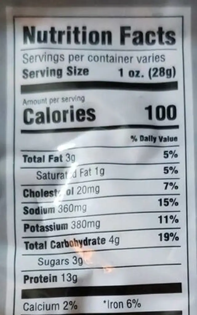 Yee Yee Jerky nutrition facts table
