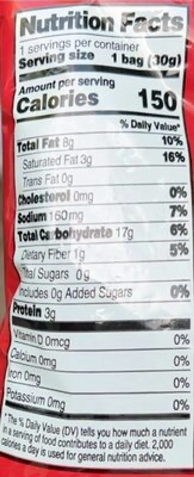 Super Snacks nutrition facts table