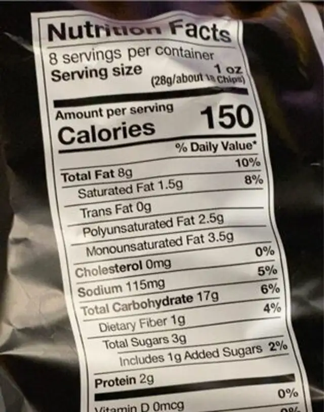 BBQ Chips nutrition facts table