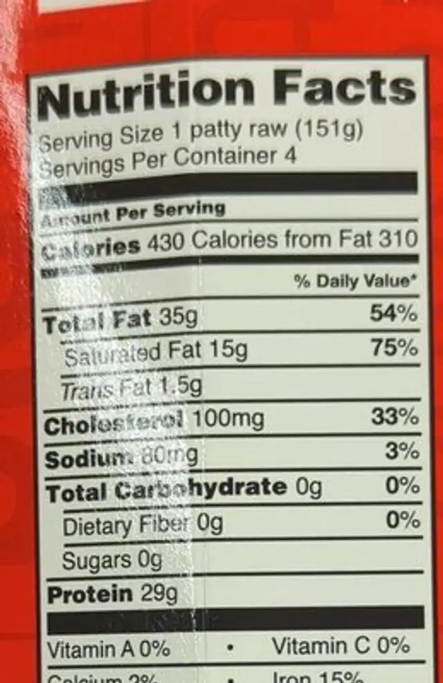 Super big boy beef burgers nutrition facts table