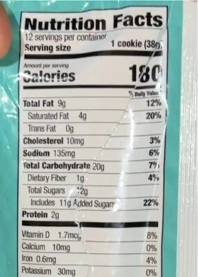 Cinnabon Cinnamon Roll Cookie Dough nutrition facts table