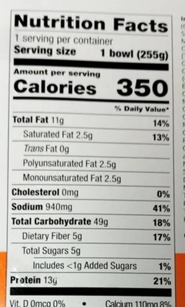 Chili Mac with impossible pork nutrition facts table