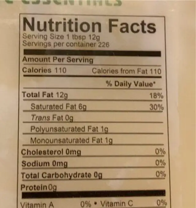 Essential Depot Palm Oil nutrition facts table
