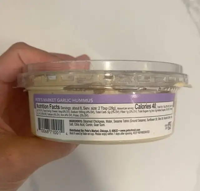 Garlic hummud nutrition facts table