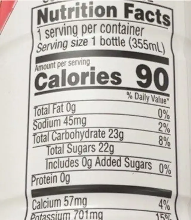 coconut water&pink lady apple nutrition facts table