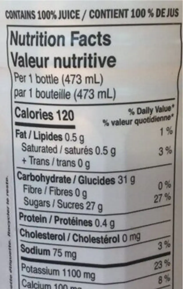 Harmless Harvest Organic Coconut Water nutrition facts table