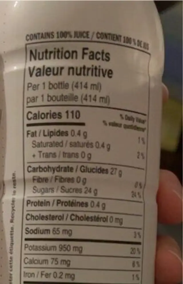 Coconut water nutrition facts table