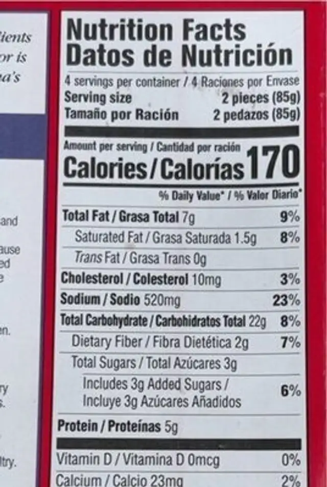 Potato balls nutrition facts table