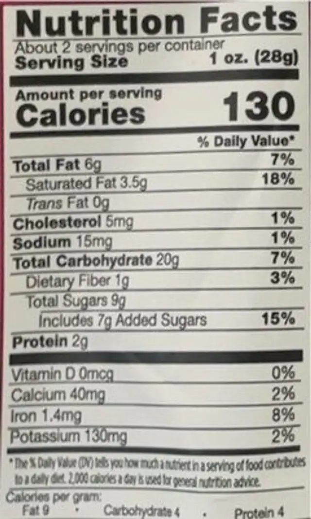Chocolate Quinoa Crisp nutrition facts table