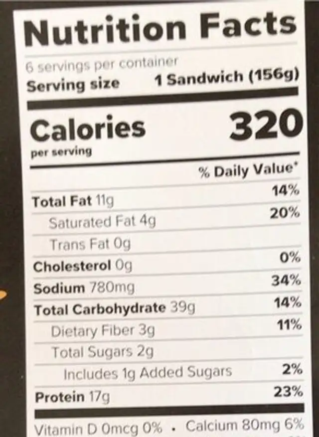 Alpha plant-based breakfast sandwich nutrition facts table