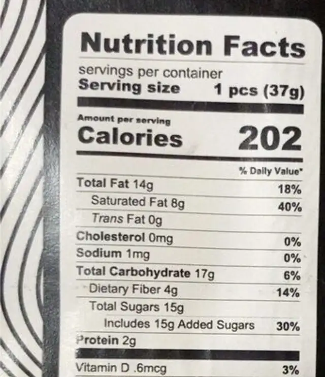 60% Dark chocolate espresso nutrition facts table