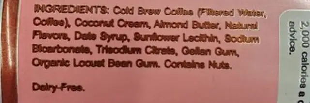 Vanilla late ingredients label