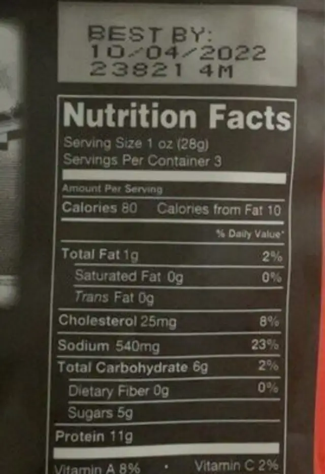 Texas Heat Beef Jerky nutrition facts table
