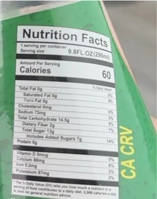 Strawberry Drink nutrition facts table