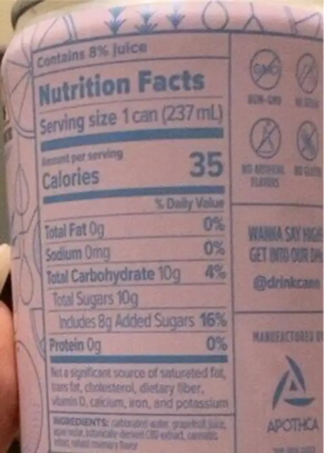 cann cannabis infused social tonic nutrition facts table