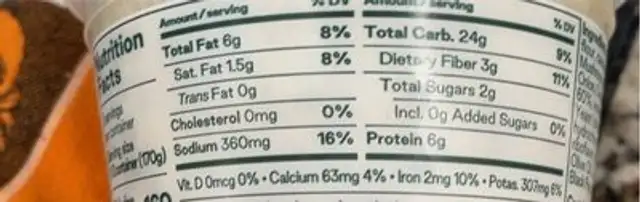 Creamy Mushroon ans Spinach Noodles nutrition facts table