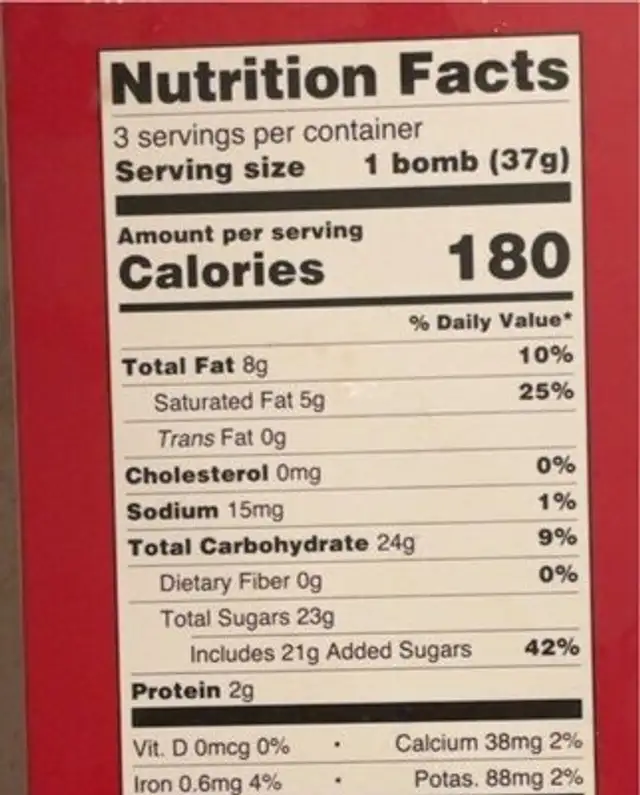 Hot Cocoa bombs nutrition facts table