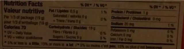 cookie baking set nutrition facts table