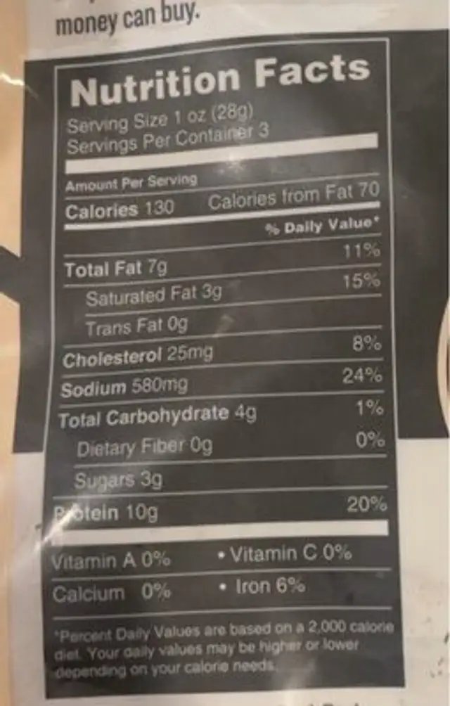 Wagyu Premium Beef Jerky nutrition facts table