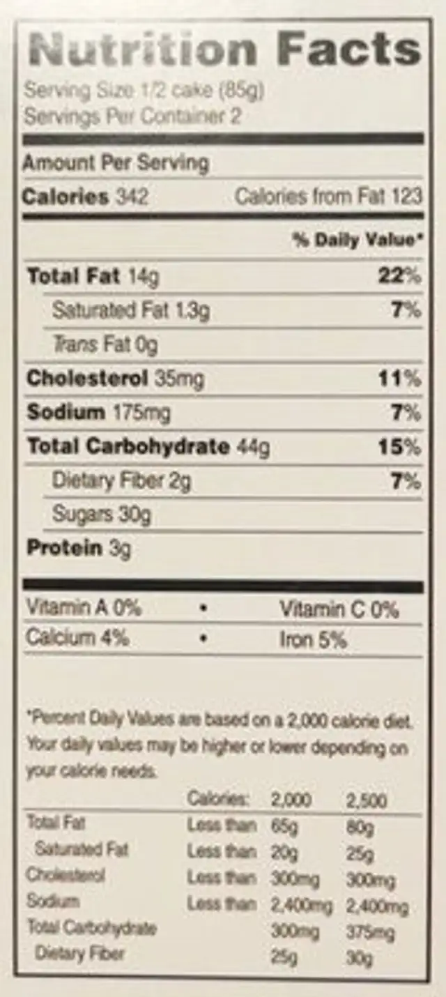 Ole nassau pia colada rum cake nutrition facts table