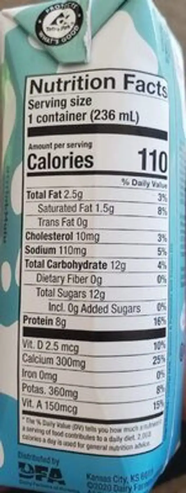 milk nutrition facts table