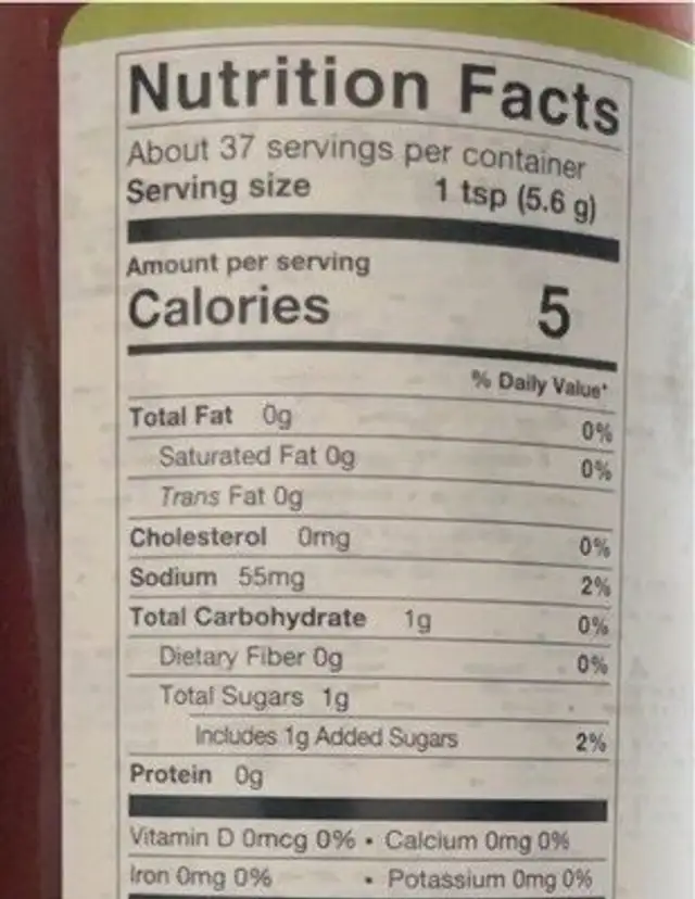 Kimchi hot sauce nutrition facts table