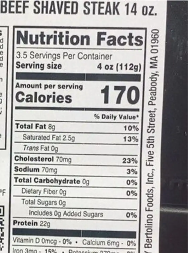 Beef shaved steak nutrition facts table