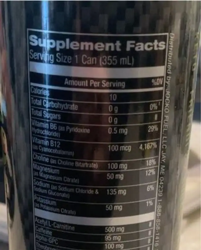 Jocko Go nutrition facts table
